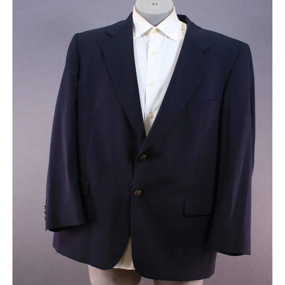 Vintage Stafford Traveler Plus Men's Sport Coat 2 Button Navy Wool Blend 46R